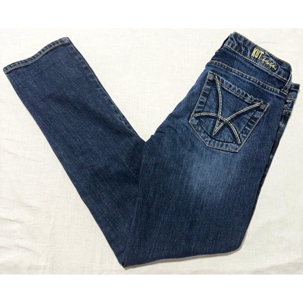 KUT from the Kloth Women's Size 4 Straight Leg Blue Jeans Dark Wash Embroidered